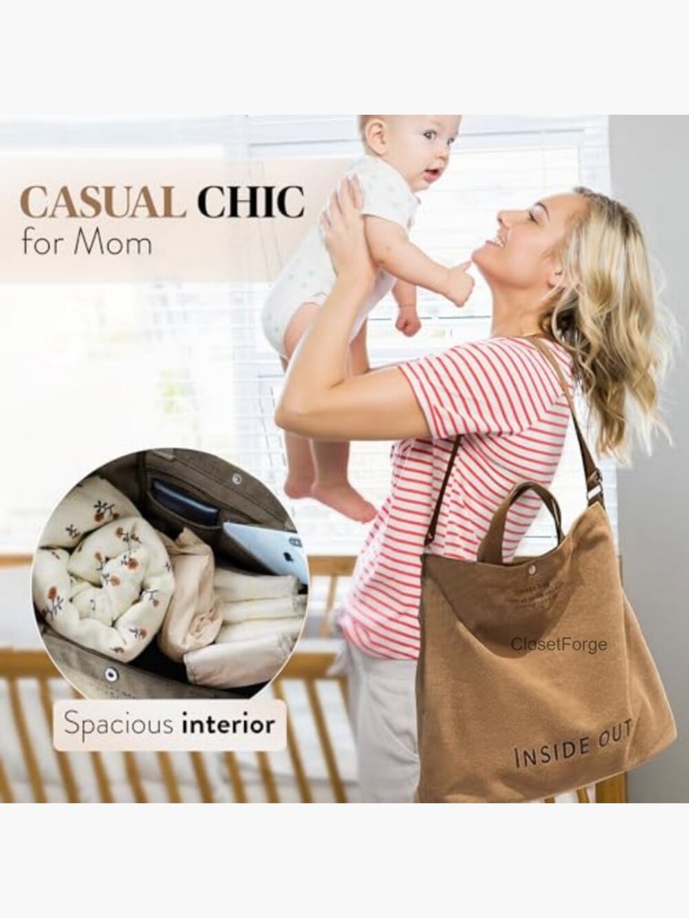 Large Canvas Tote Bag Crossbody Shoulder Bag Heavy Duty 16oz Cotton - Picture 6 of 7